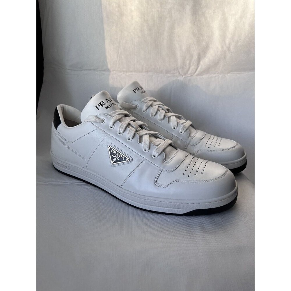 PRADA Men’s Downtown Leather Sneakers White/Black Size 14 US / 13 UK NEW